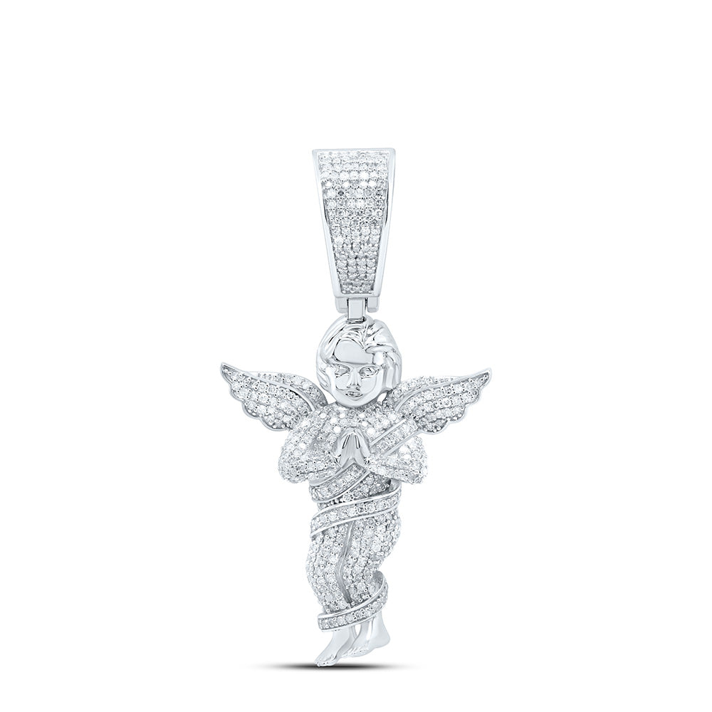 Sterling Silver 1 3/8 CTW-Natural Diamond Angel Men'S Charm 8.97 Gram