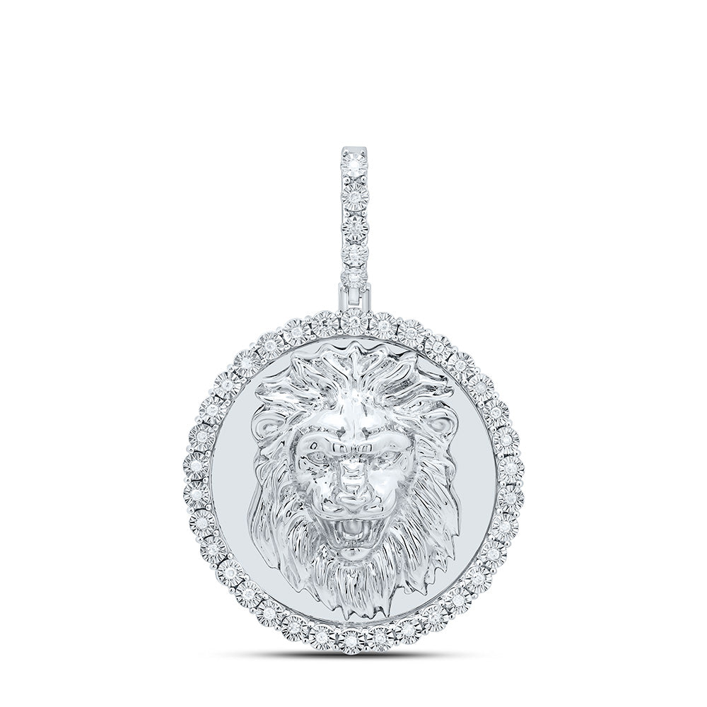 Sterling Silver 1/6 CTW-Natural Diamond Gift Lion Face Round Pendant