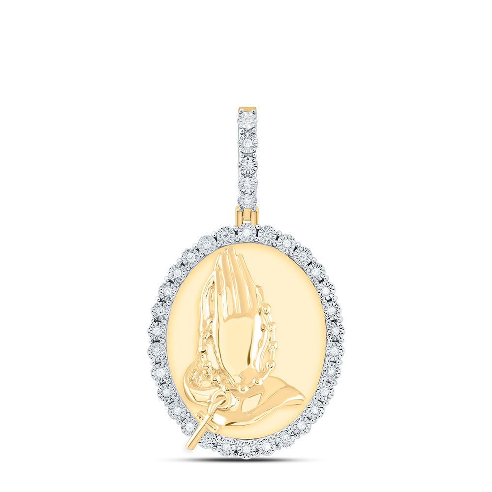 Sterling Silver 1/8 CTW-Natural Diamond Gift Praying Hand Cross Oval Pendant