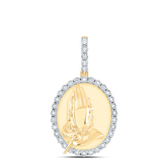 Sterling Silver 1/8 CTW-Natural Diamond Gift Praying Hand Cross Oval Pendant