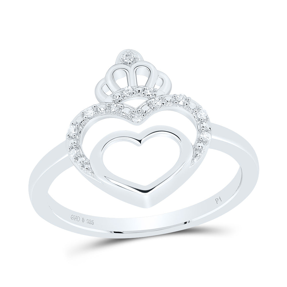 Sterling Silver 1/20 CTW-Natural Diamond Gift Crown Heart Ring