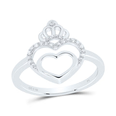 Sterling Silver 1/20 CTW-Natural Diamond Gift Crown Heart Ring