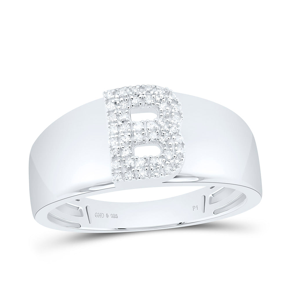 Sterling Silver 1/10 CTW-Natural Diamond Gift Initial "B" Ladies Ring