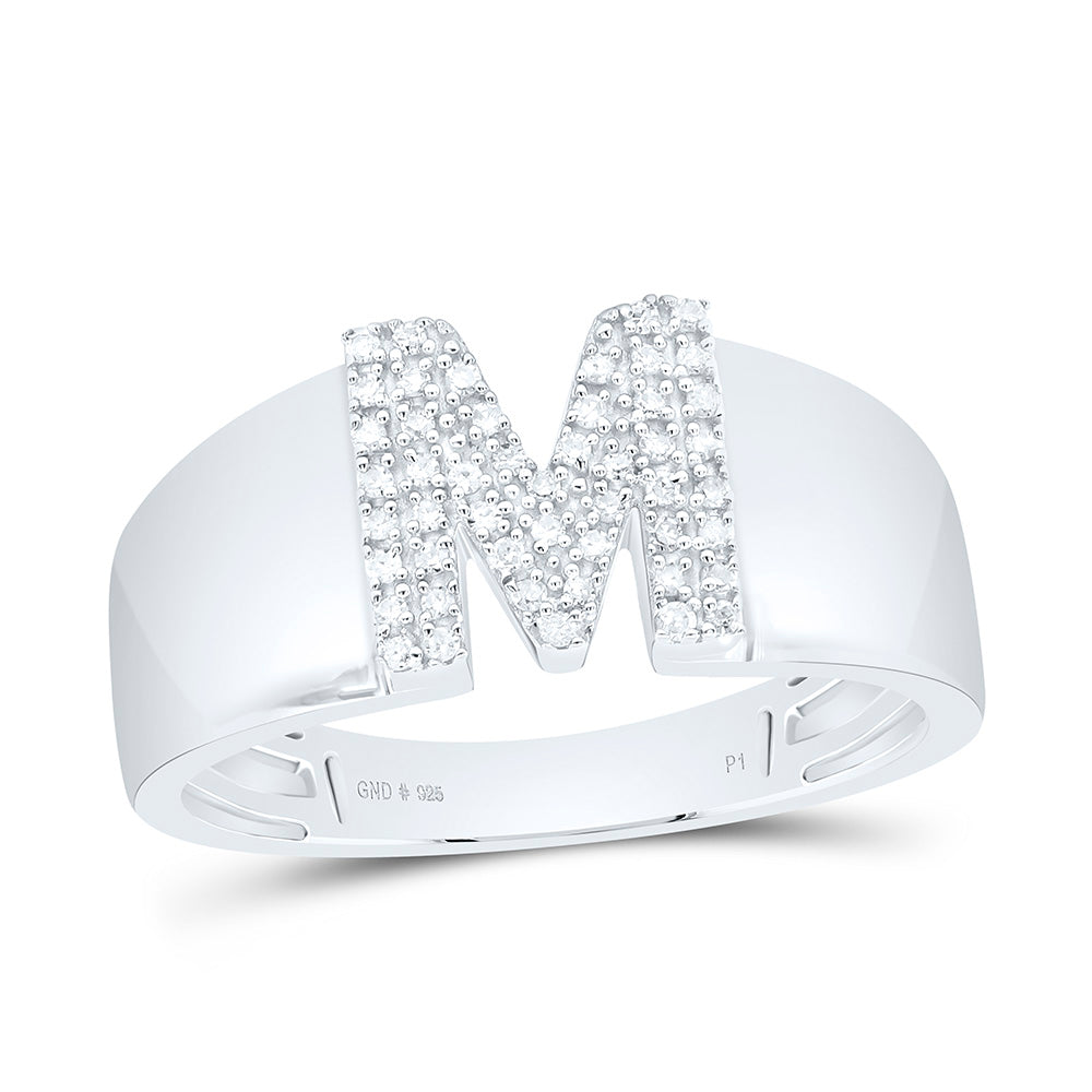 Sterling Silver 1/8 CTW-Natural Diamond Gift Initial "M" Ladies Ring