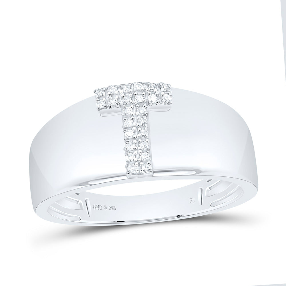 Sterling Silver 1/20 CTW-Natural Diamond Gift Initial "T" Ladies Ring