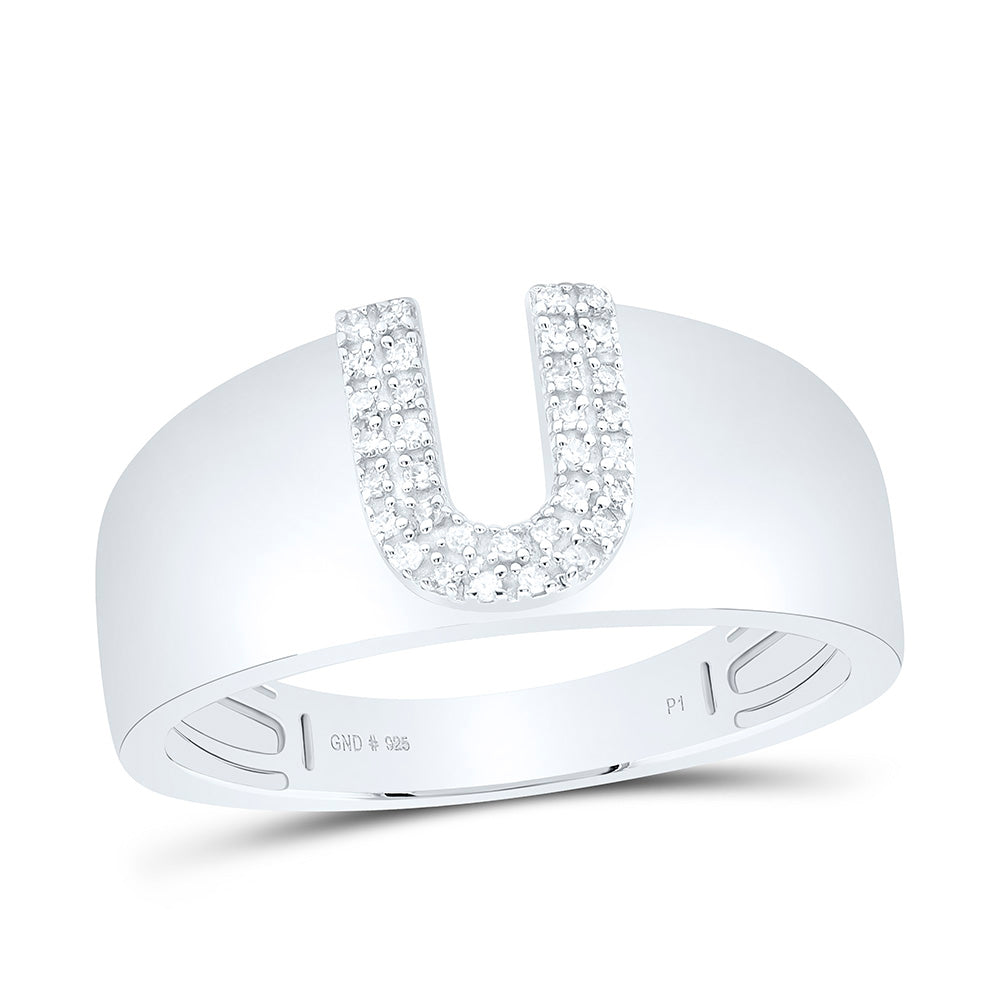 Sterling Silver 1/12 CTW-Natural Diamond Gift Initial "U" Ladies Ring