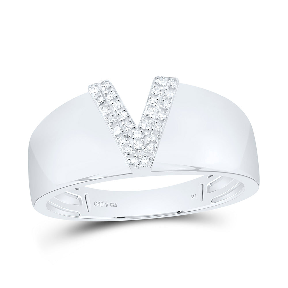 Sterling Silver 1/20 CTW-Natural Diamond Gift Initial "V" Ladies Ring