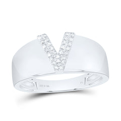 Sterling Silver 1/20 CTW-Natural Diamond Gift Initial "V" Ladies Ring