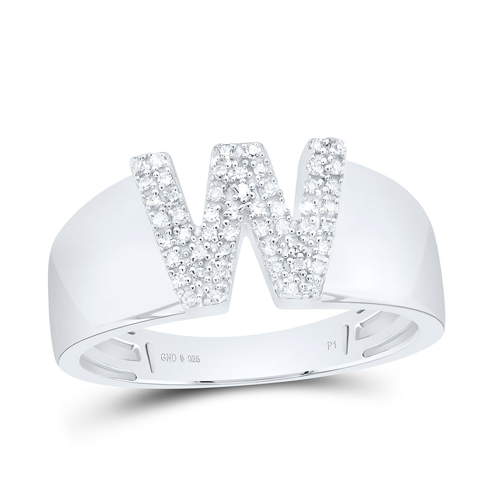 Sterling Silver 1/8 CTW-Natural Diamond Gift Initial "W" Ladies Ring