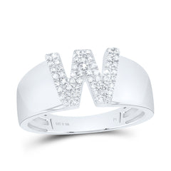 Sterling Silver 1/8 CTW-Natural Diamond Gift Initial "W" Ladies Ring