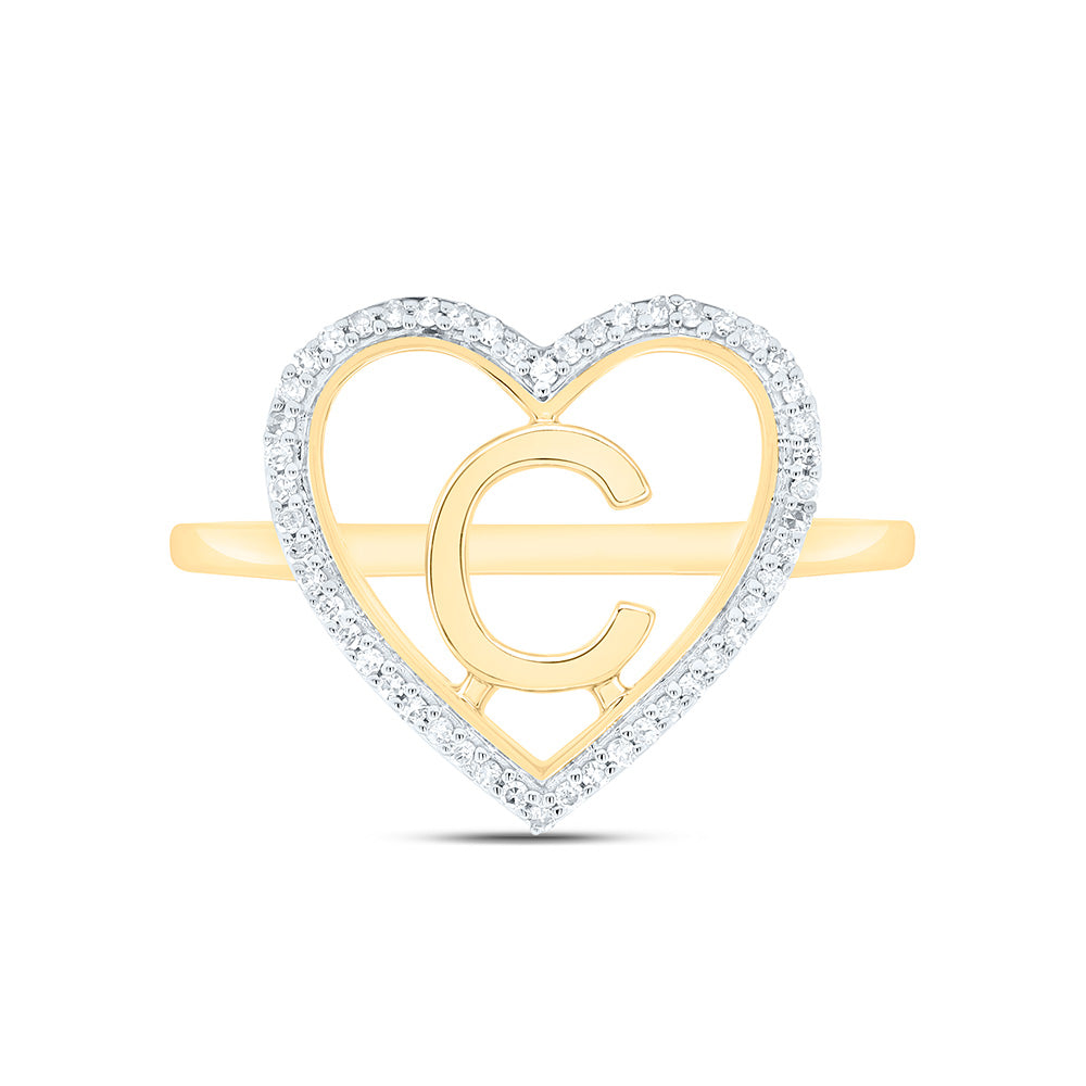 10k Gold 1/10 CTW-Natural Diamond Gift Initial "C" Ladies Heart Ring