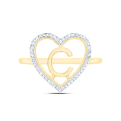 10k Gold 1/10 CTW-Natural Diamond Gift Initial "C" Ladies Heart Ring