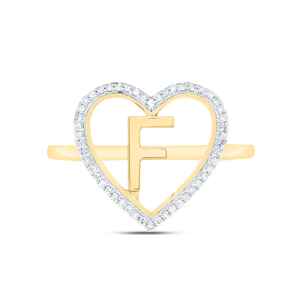 10k Gold 1/10 CTW-Natural Diamond Gift Initial "F" Ladies Heart Ring