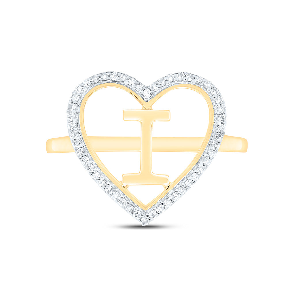 10k Gold 1/10 CTW-Natural Diamond Gift Initial "I" Ladies Heart Ring