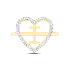 10k Gold 1/10 CTW-Natural Diamond Gift Initial "I" Ladies Heart Ring