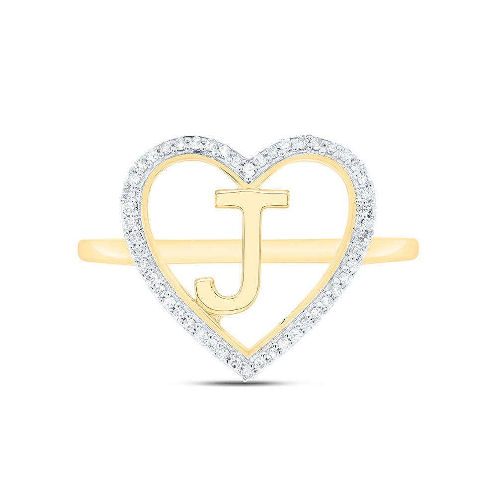 10k Gold 1/10 CTW-Natural Diamond Gift Initial "J" Ladies Heart Ring