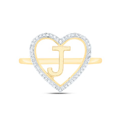 10k Gold 1/10 CTW-Natural Diamond Gift Initial "J" Ladies Heart Ring