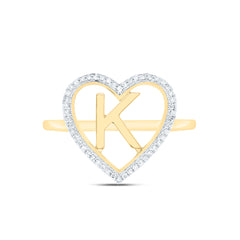 10k Gold 1/10 CTW-Natural Diamond Gift Initial "K" Ladies Heart Ring