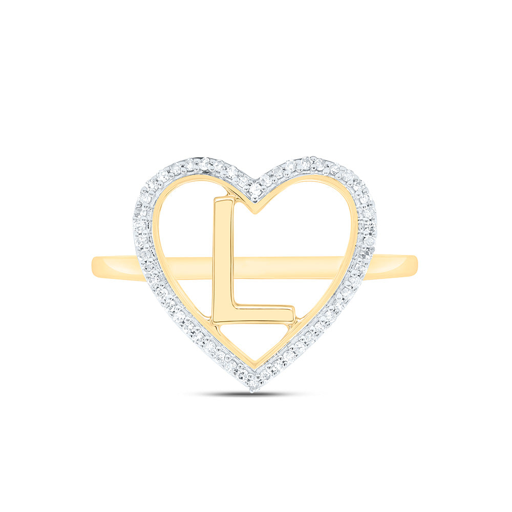 10k Gold 1/10 CTW-Natural Diamond Gift Initial "L" Ladies Heart Ring