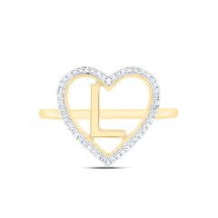 10k Gold 1/10 CTW-Natural Diamond Gift Initial "L" Ladies Heart Ring