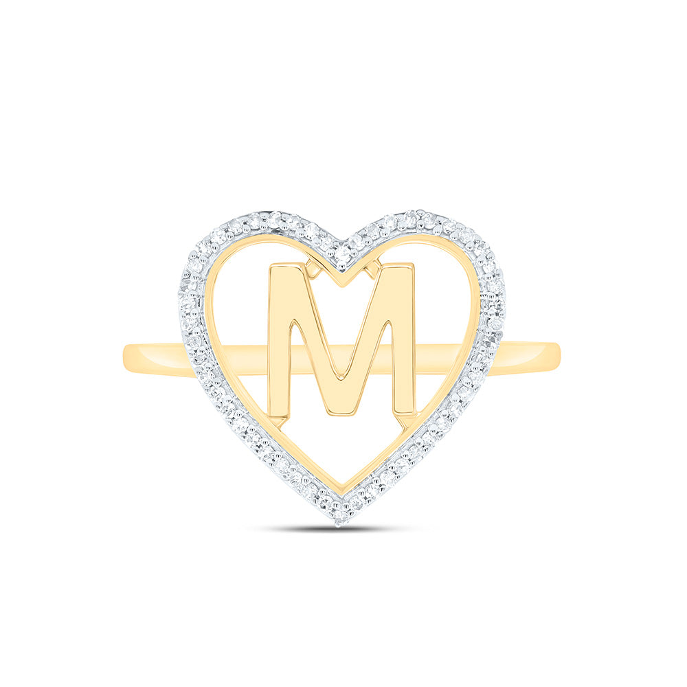 10k Gold 1/10 CTW-Natural Diamond Gift Initial "M" Ladies Heart Ring