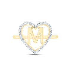 10k Gold 1/10 CTW-Natural Diamond Gift Initial "M" Ladies Heart Ring