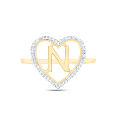 10k Gold 1/10 CTW-Natural Diamond Gift Initial "N" Ladies Heart Ring