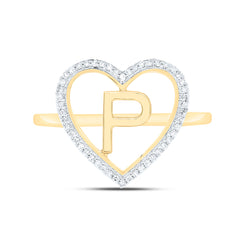 10k Gold 1/10 CTW-Natural Diamond Gift Initial "P" Ladies Heart Ring