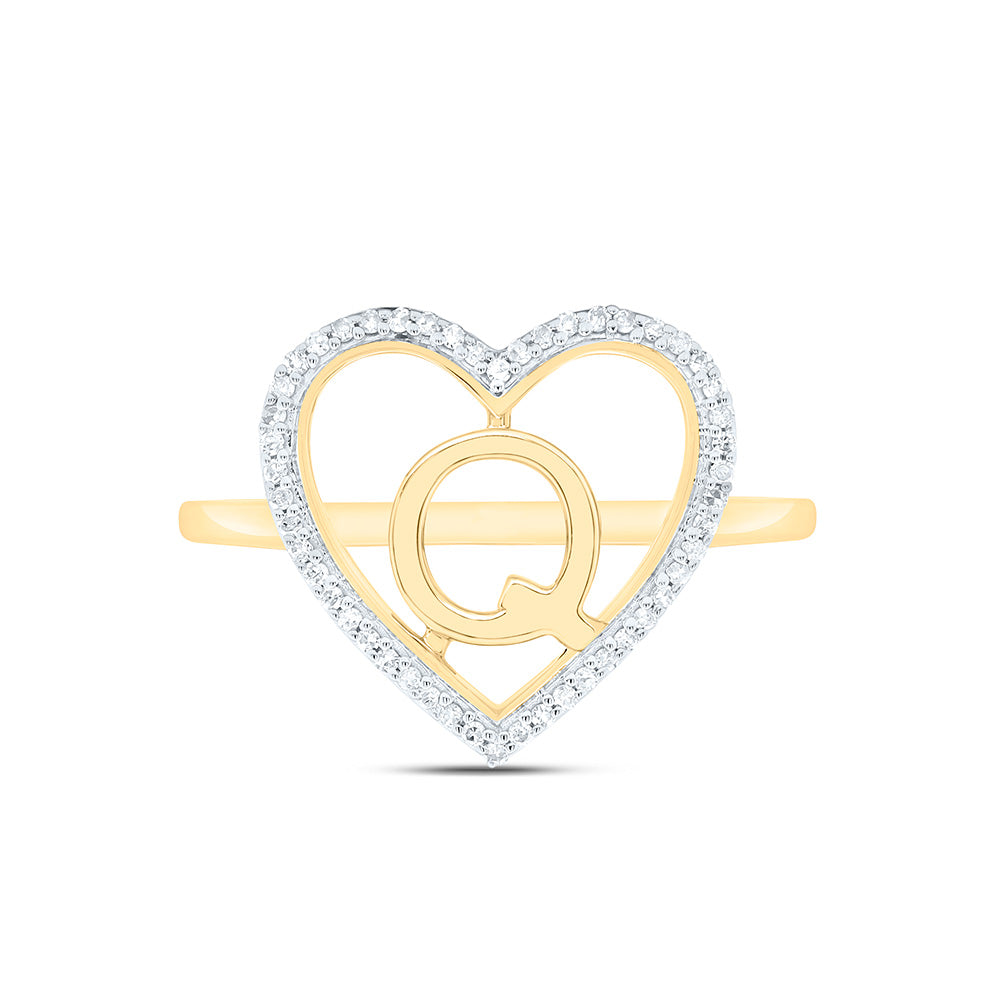 10k Gold 1/10 CTW-Natural Diamond Gift Initial "Q" Ladies Heart Ring