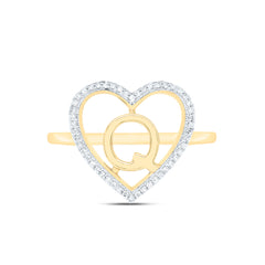 10k Gold 1/10 CTW-Natural Diamond Gift Initial "Q" Ladies Heart Ring