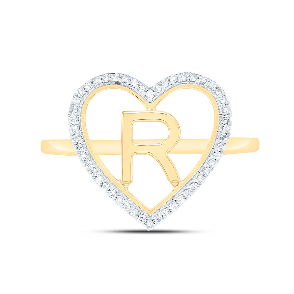 10k Gold 1/10 CTW-Natural Diamond Gift Initial "R" Ladies Heart Ring