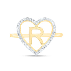 10k Gold 1/10 CTW-Natural Diamond Gift Initial "R" Ladies Heart Ring