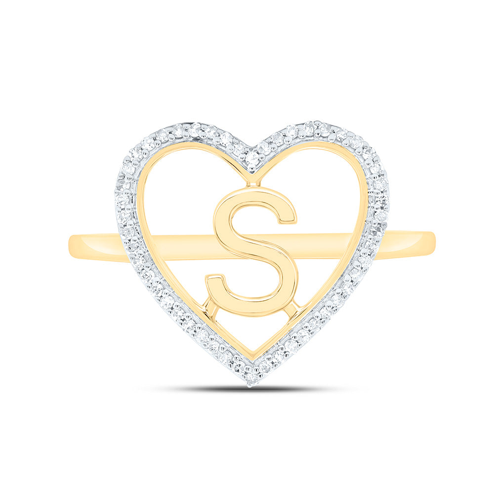 10k Gold 1/10 CTW-Natural Diamond Gift Initial "S" Ladies Heart Ring
