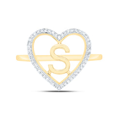 10k Gold 1/10 CTW-Natural Diamond Gift Initial "S" Ladies Heart Ring