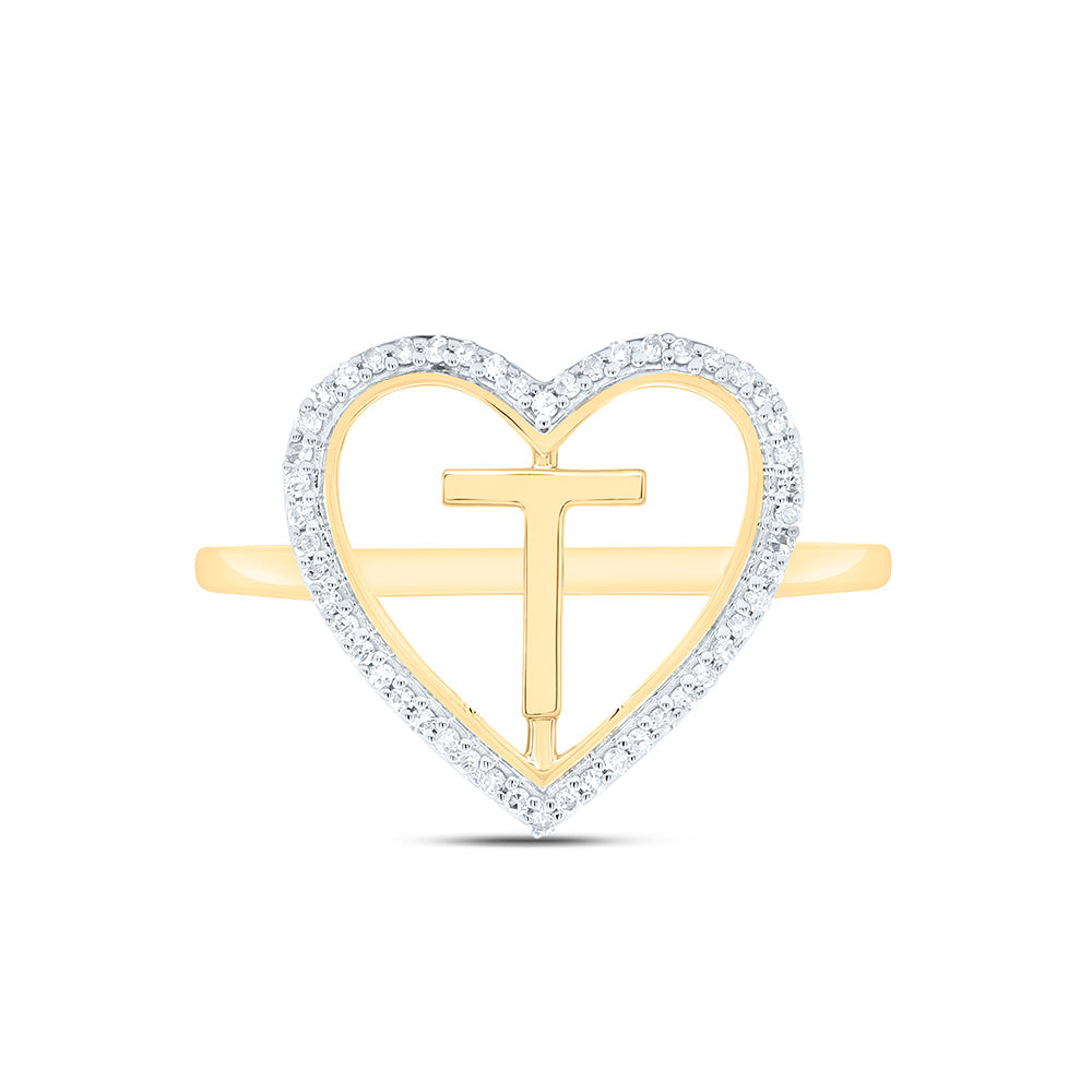 10k Gold 1/10 CTW-Natural Diamond Gift Initial "T" Ladies Heart Ring