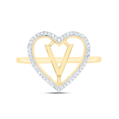 10k Gold 1/10 CTW-Natural Diamond Gift Initial "V" Ladies Heart Ring