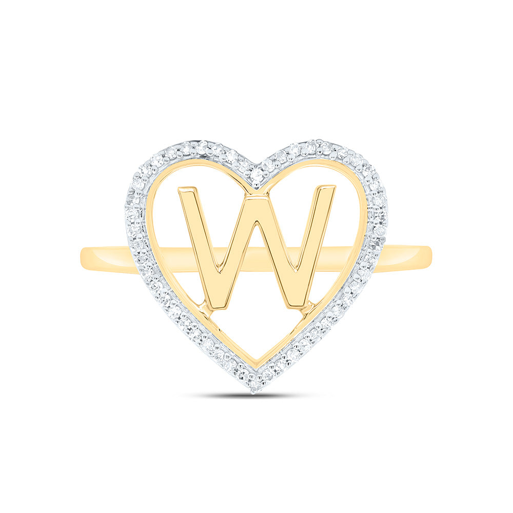 10k Gold 1/10 CTW-Natural Diamond Gift Initial "W" Ladies Heart Ring
