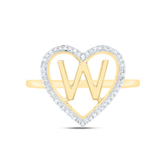 10k Gold 1/10 CTW-Natural Diamond Gift Initial "W" Ladies Heart Ring