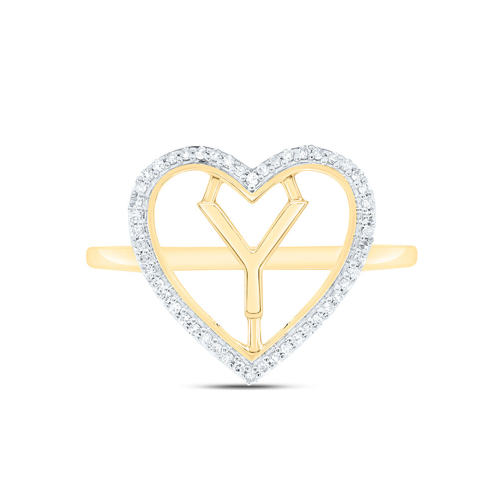 10k Gold 1/10 CTW-Natural Diamond Gift Initial "Y" Ladies Heart Ring