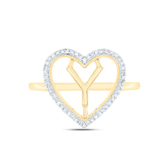 10k Gold 1/10 CTW-Natural Diamond Gift Initial "Y" Ladies Heart Ring