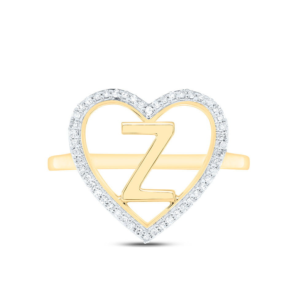 10k Gold 1/10 CTW-Natural Diamond Gift Initial "Z" Ladies Heart Ring