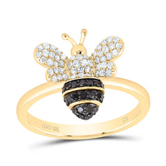 10k Gold 3/8 CTW-Natural Diamond Rd-Black Diamond Honey Bee Ring