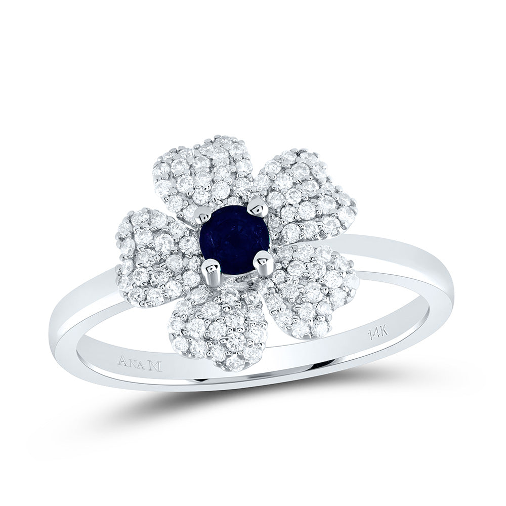 14k Gold 1/4 CTW-Natural Diamond 3.5MM-Rd-Bs Natural Gemstone Flower Ring