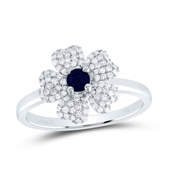 14k Gold 1/4 CTW-Natural Diamond 3.5MM-Rd-Bs Natural Gemstone Flower Ring