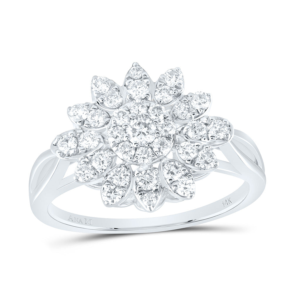 14k Gold 5/8 CTW-Natural Diamond Flower Fashion Ring