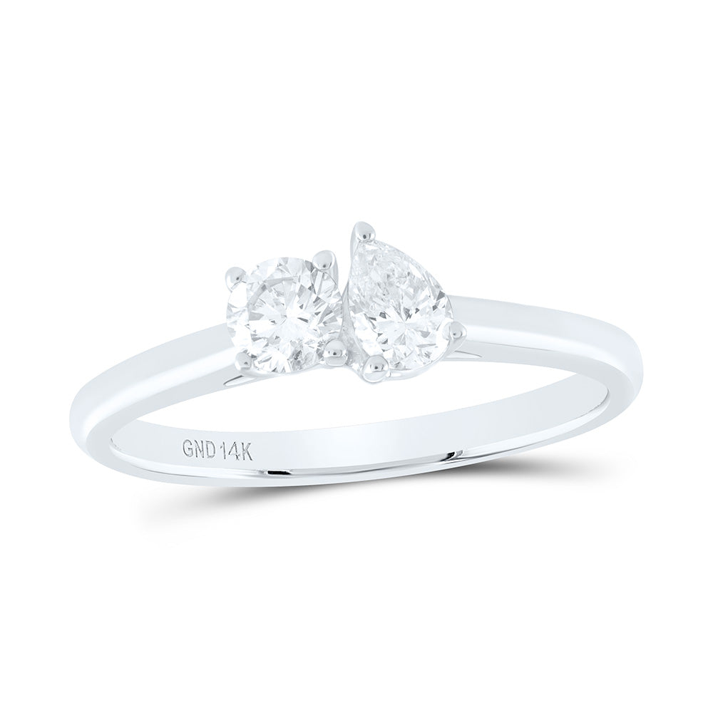 14k Gold 1/2 CTW-Natural Diamond I1-Ij 1/4 Ct-Crd, 1/4 Ct-Cps 2 Stone Ring