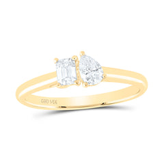 14k Gold 1/2 CTW-Natural Diamond I1-Ij 1/4 Ct-Cem, 1/4 Ct-Cps 2 Stone Ring
