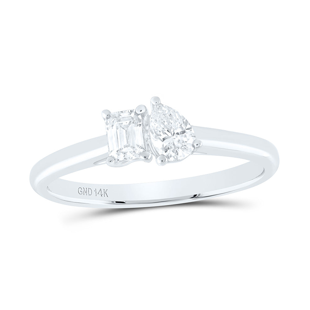 14k Gold 1/2 CTW-Natural Diamond 1/4 Ct-Cem, 1/4 Ct-Cps I1-Ij 2 Stone Ring