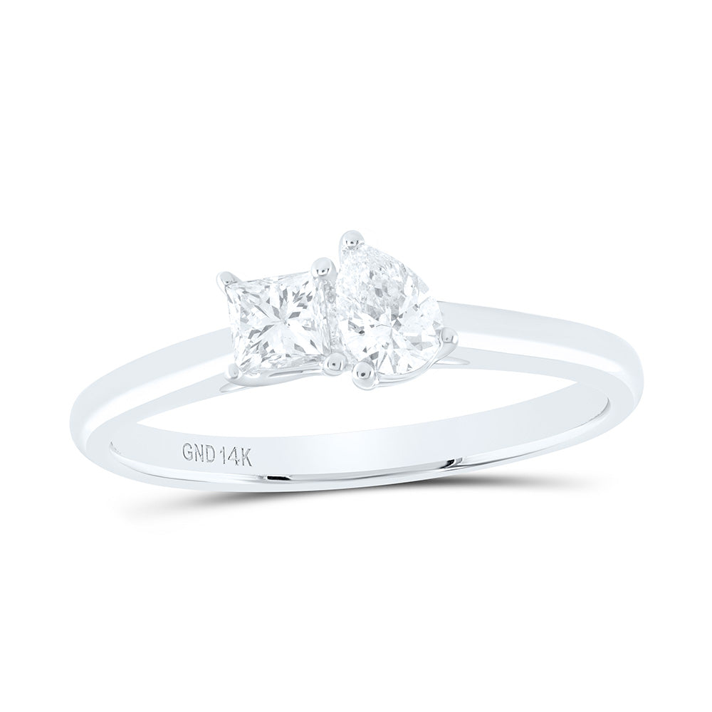 14k Gold 1/2 CTW-Natural Diamond I1-Ij 1/4 Ct-Cpr, 1/4 Ct-Cps 2 Stone Ring
