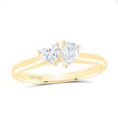 14k Gold 1/2 CTW-Natural Diamond I1-Ij 1/4 Ct- Cht, 1/4 Ct-Cps, Heart 2 Stone Ring
